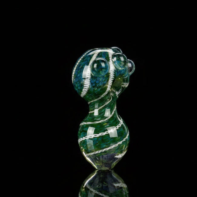 5" Green Tadpole glass hand pipe with unique design and vibrant color.