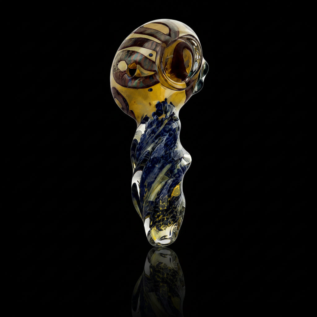 4.5" frit spoon glass hand pipe with twisted mouthpiece, durable and ergonomic design.