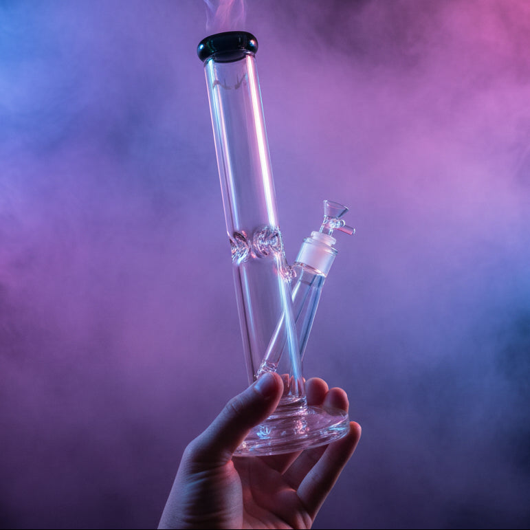 Glass Water Bong, 14-Inch Refined Straight Shooter, sleek design, high-quality material, ergonomic mouthpiece.