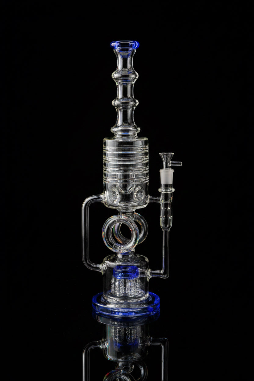 Glass Water Bong | Shower Head Recycle 18 inch Five Button - SmokeMEGA