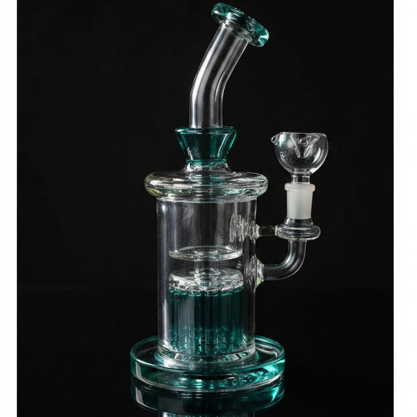 Glass Water Pipe | Bent Neck Tree Perc Color Trim Separate Chamber - SmokeMEGA