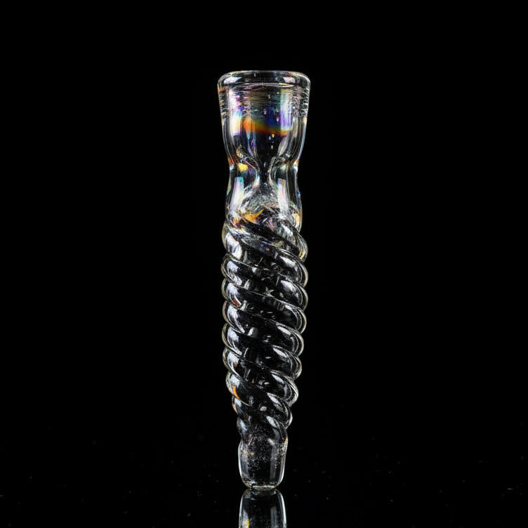 4.5" glass hand pipe with colored insert and twisted handmade design.