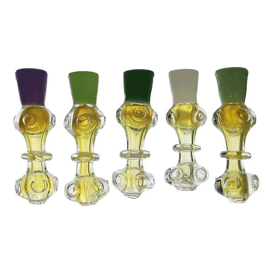 4" handmade glass pipe with colored head ring in various colors.