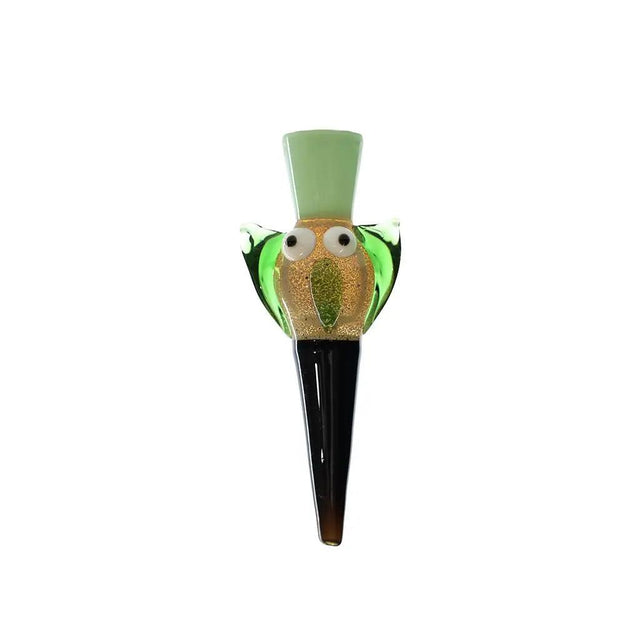5" glass hand pipe with colorful owl design and ears, handmade and unique.