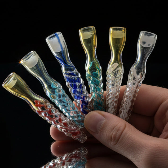 5" Glass Thick One Hitter Handmade Pipe with swirl design, durable and portable for discreet smoking.