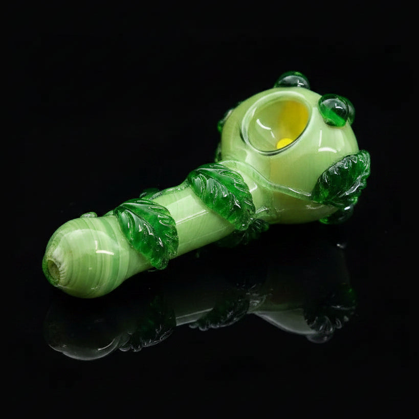 Hand Pipe | 5.5" Glass Green Leaf Spoon Handmade Pipe