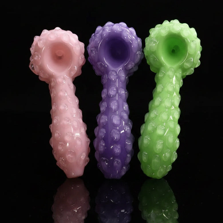 5" glass dot insert colored handmade pipes, vibrant design, handcrafted, durable glass, 3 colors.