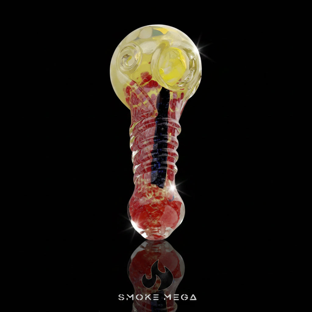 Dichroic Frit Spoon Hand Pipe 4.5", handcrafted glass, ergonomic design.