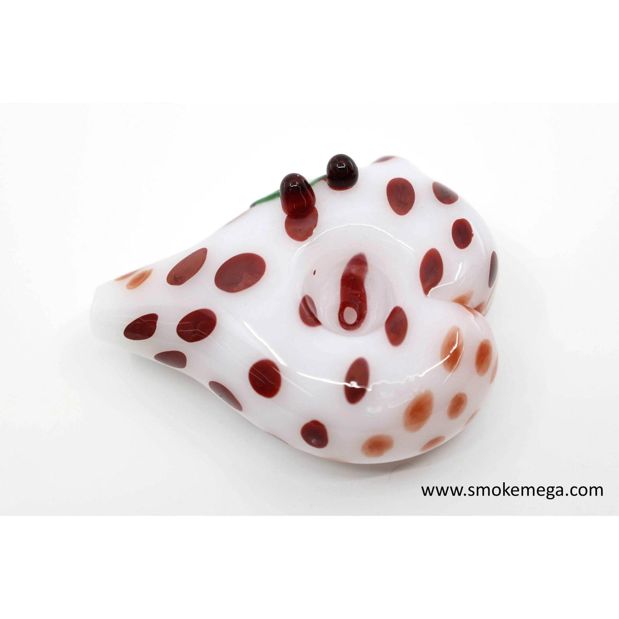 Heart Shape White Hand Pipe with Brown Dots and Cherry Adornment - SmokeMEGA