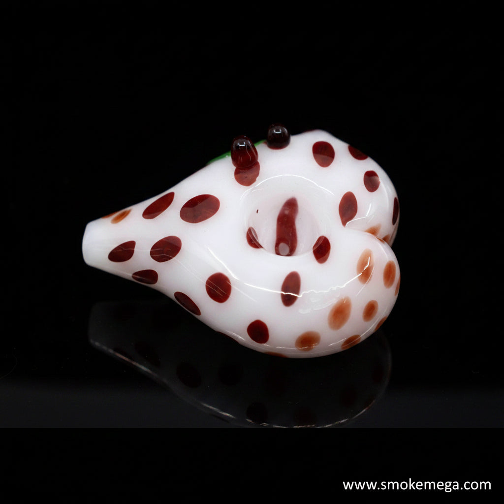 Heart Shape White Hand Pipe with Brown Dots and Cherry Adornment - SmokeMEGA
