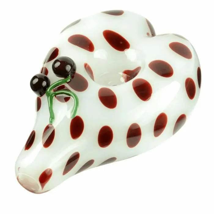 Heart Shape White Hand Pipe with Brown Dots and Cherry Adornment - SmokeMEGA