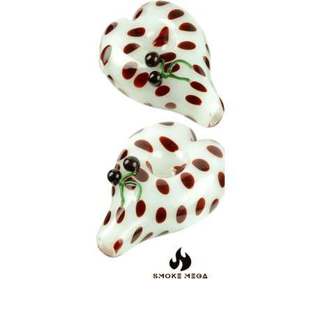 Heart Shape White Hand Pipe with Brown Dots and Cherry Adornment