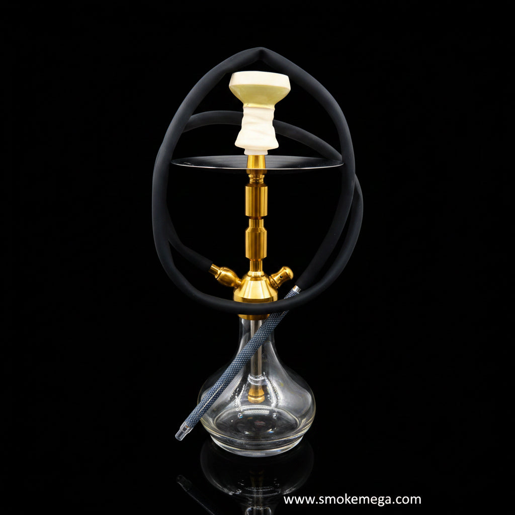 14" premium gold aluminum hookah with black hose for luxurious smoking experience