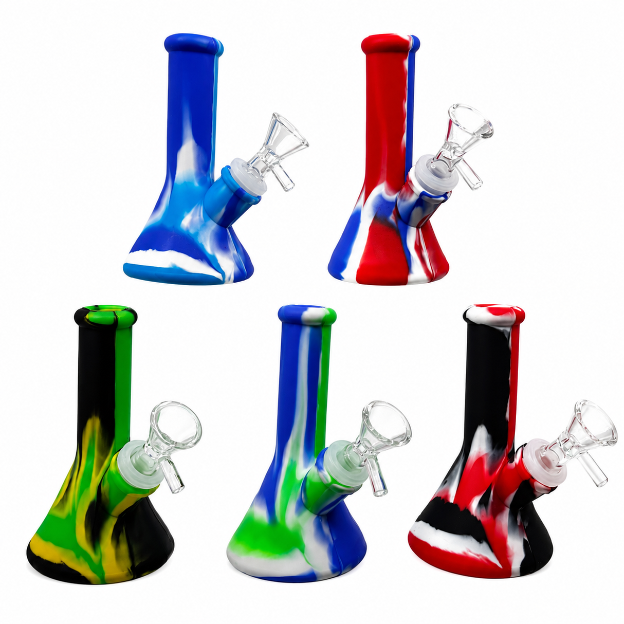 5-Inch 4-Piece Detachable Silicone Beaker Bong | Unbreakable Travel Water Pipe
