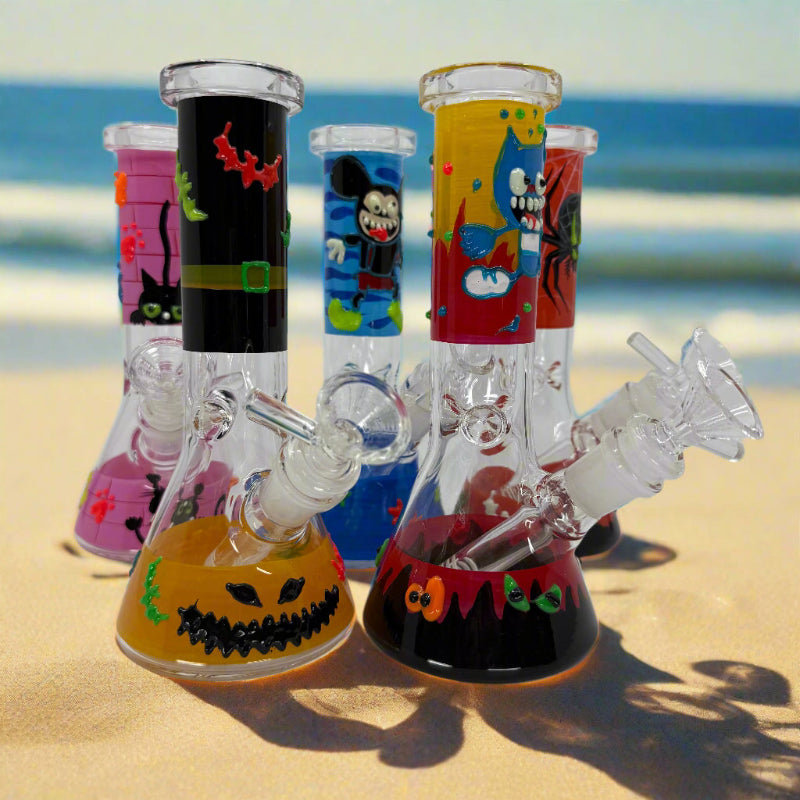 NEW 8" Glow In Dark Halloween Theme Beaker Bong - with 3D ART