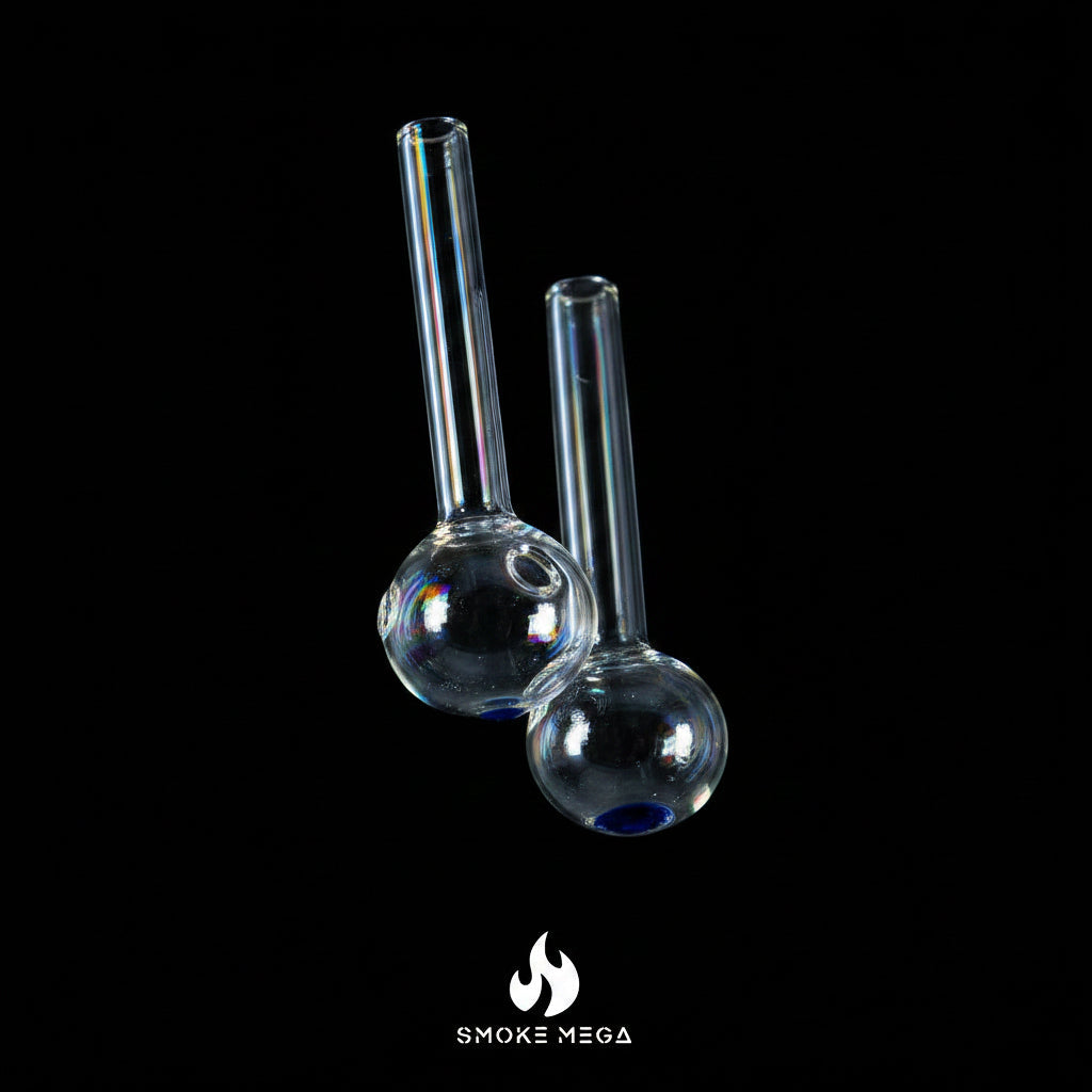 Pyrex glass oil burner pipe with blue dot head, 4-inch, pack of 12.