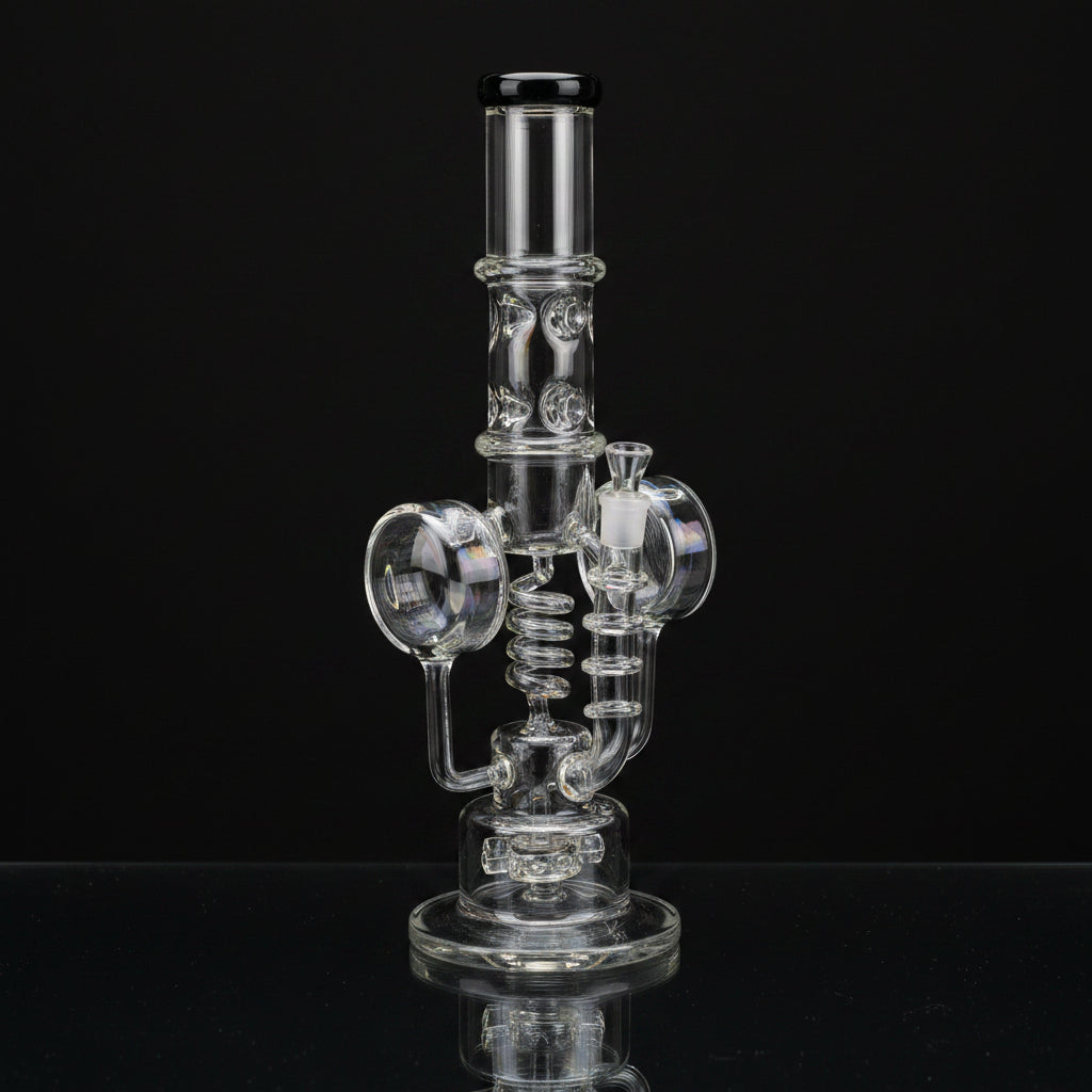 19" sprinkler perc recycler bong with high-quality glass and modern design.
