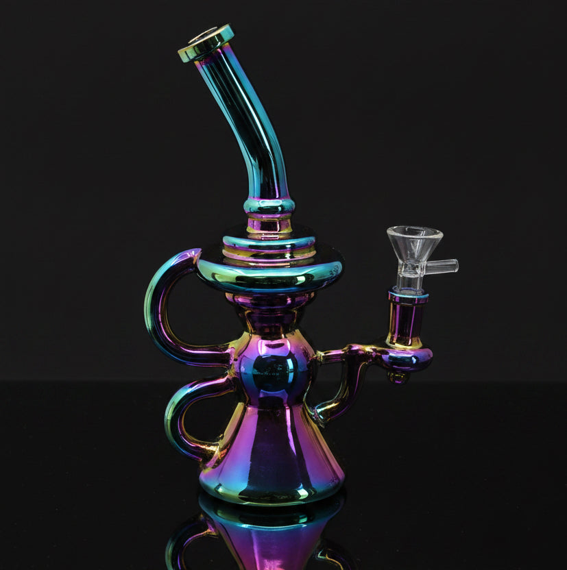 Recycle Dab Rigs - 8" Metallic Design with sleek high-quality glass, featuring recycler functionality for smooth hits.