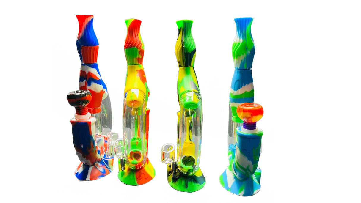 SK - 772 Ooze Echo 4-in-1 Silicone Glass Water Pipe - SmokeMEGA