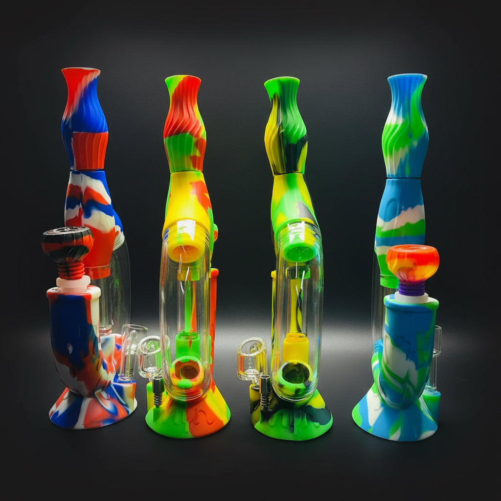 SK - 772 Ooze Echo 4-in-1 Silicone Glass Water Pipe - SmokeMEGA