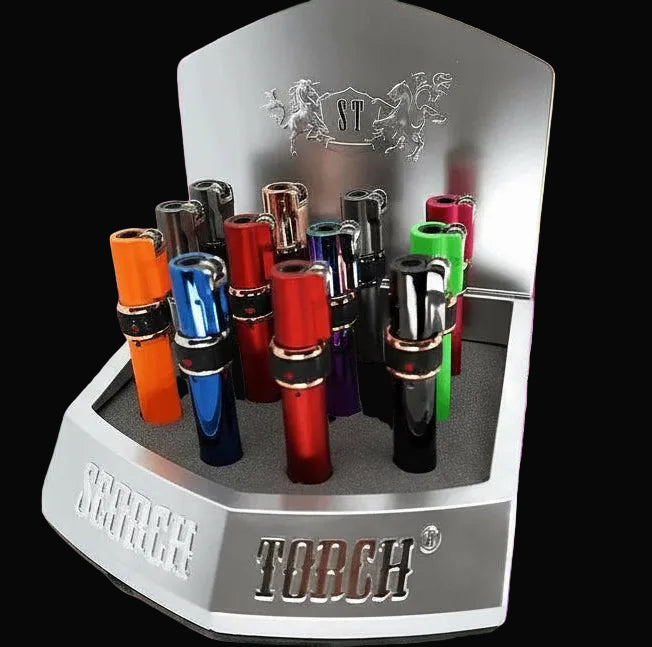 Scorch Torch Lighter 4" Flint and Glass Oil Burner Bubbler Pipe display.