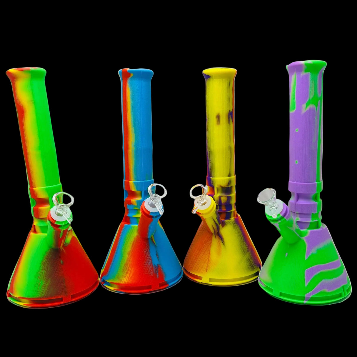 Rasta color silicone water pipe, 12.5-inch, durable and portable bong.