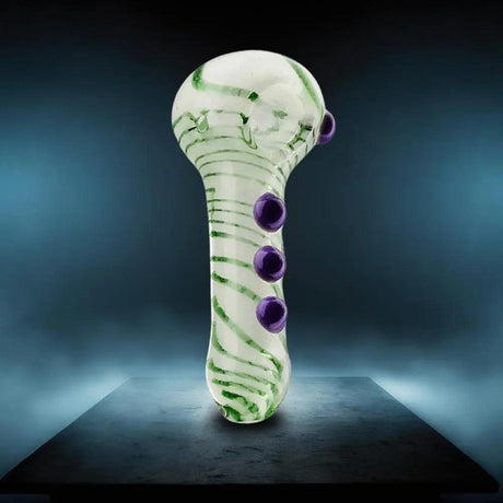Spiral Frost Glow Hand Pipe 5-inch with spiral design and frost glow effect on a display stand.