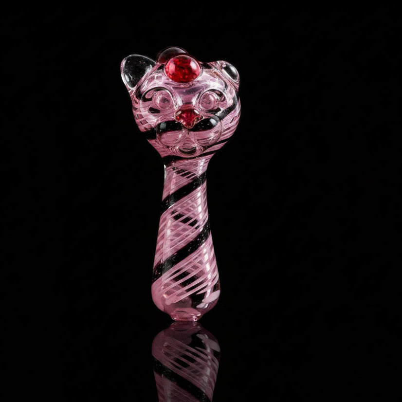 5-inch pink spoon hand pipe with pinstripe design, functional smoking accessory.