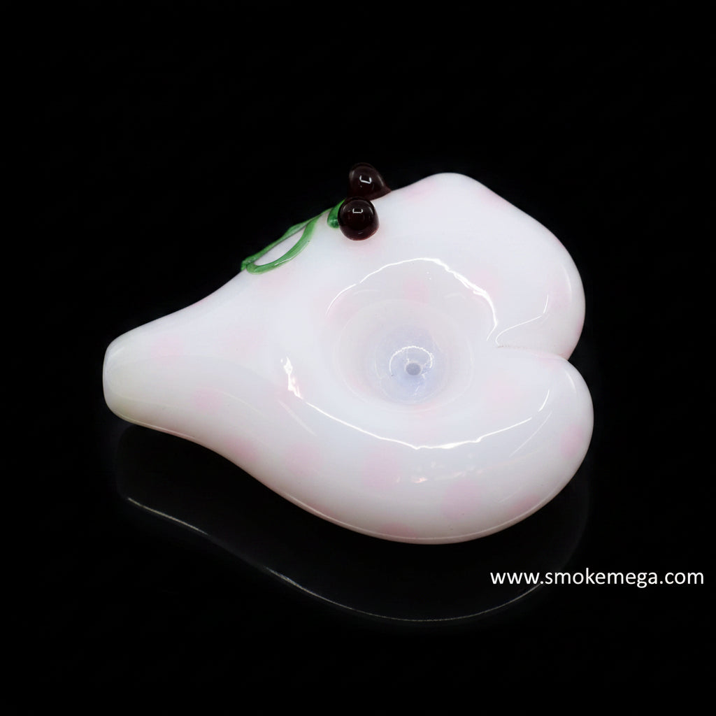 USA Made Heart-Shaped Glass Pipe Pretty White Colored Glass with Pastel Polka-Dots - SmokeMEGA