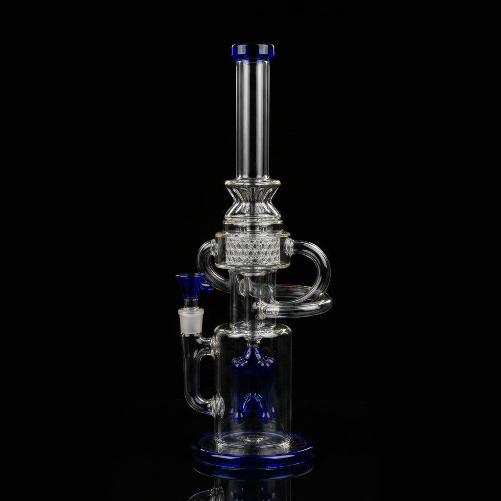 Water Pipe | 21 Inch Giant 7mm Thick Glass Tall Recycler Bong with 6-Arm Rocket Perc - SmokeMEGA