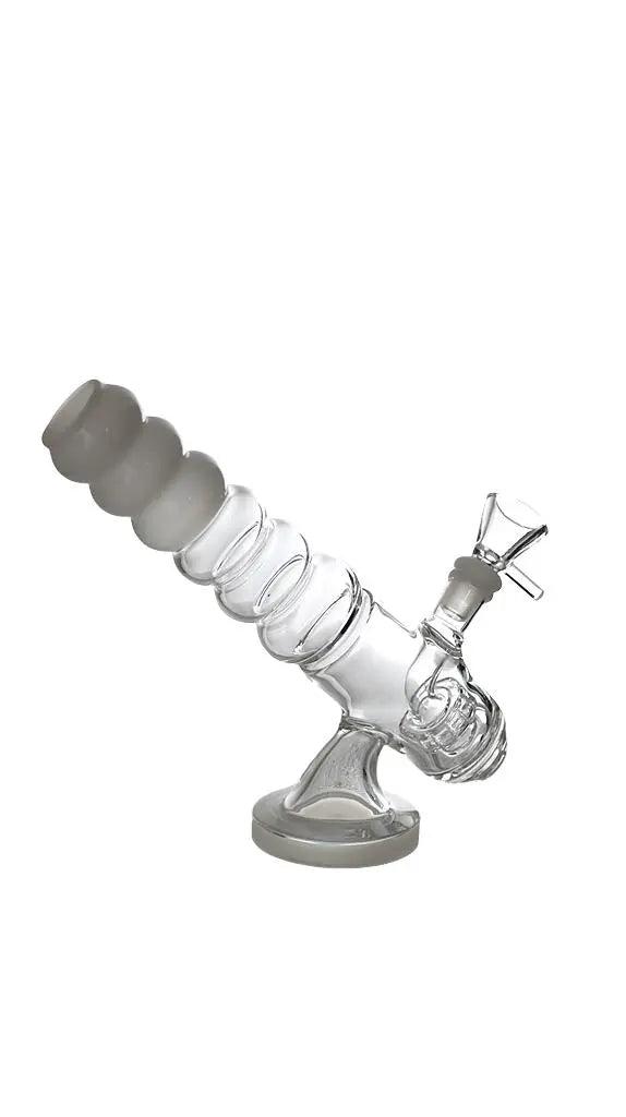 Colored showerhead perc water pipe rig with vibrant design, 8.5 inches tall, offering smooth diffusion and portability.