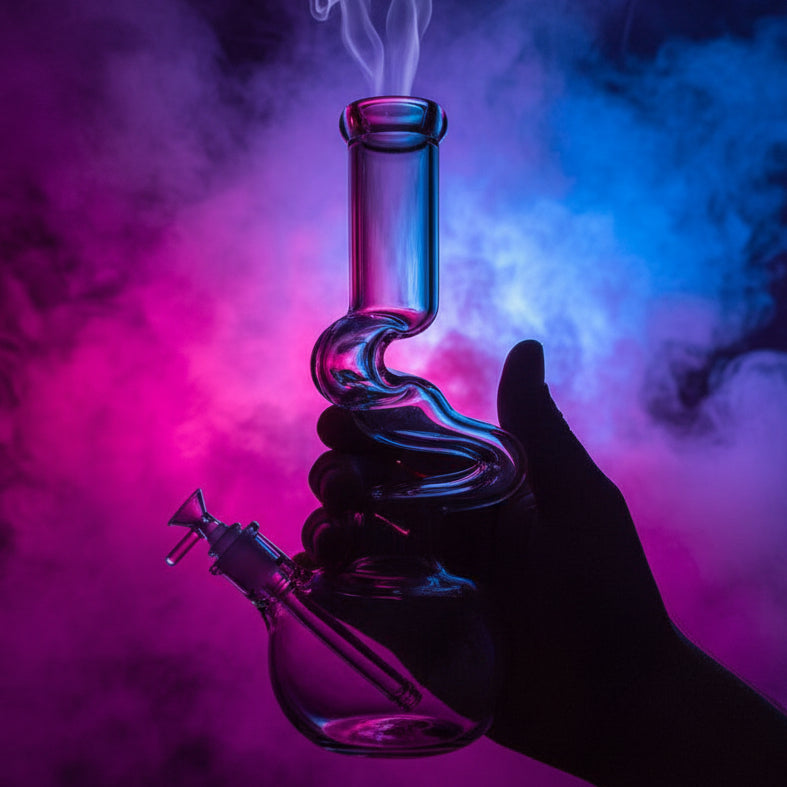 Zong Metallic Zig Zag Beaker Bong 14" with unique zig-zag design and sturdy base.