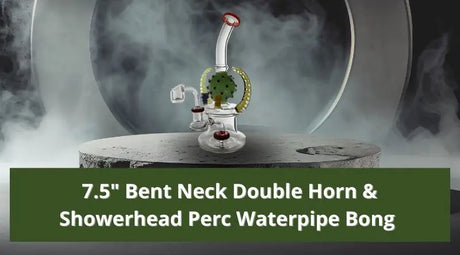 7.5" Bent Neck Double Horn & Showerhead Perc Waterpipe Bong