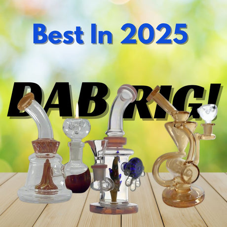 3 Dab Rig on table and background has a blurry greenish vibe 