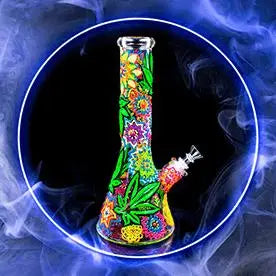 Best Qulity Bong | A colorful Cute bong into a circle and there are blue smoke all around and the background was black