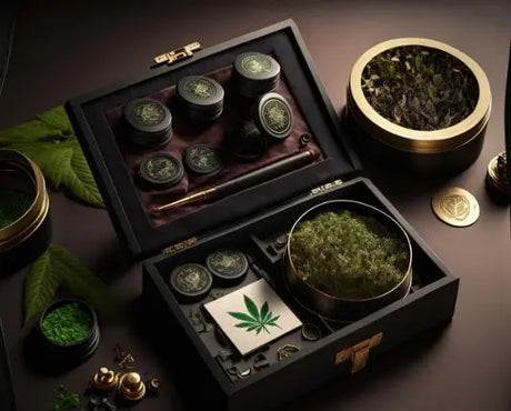 A exotic weed mystery box in the image with many cannabis