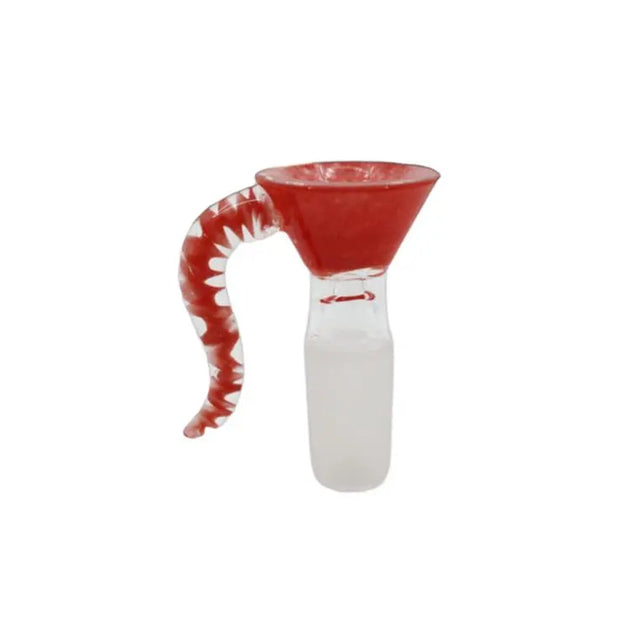 14-mm Glass & Glass Single Horn Frit Bowl with red horn design, compatible with 14mm water pipes.