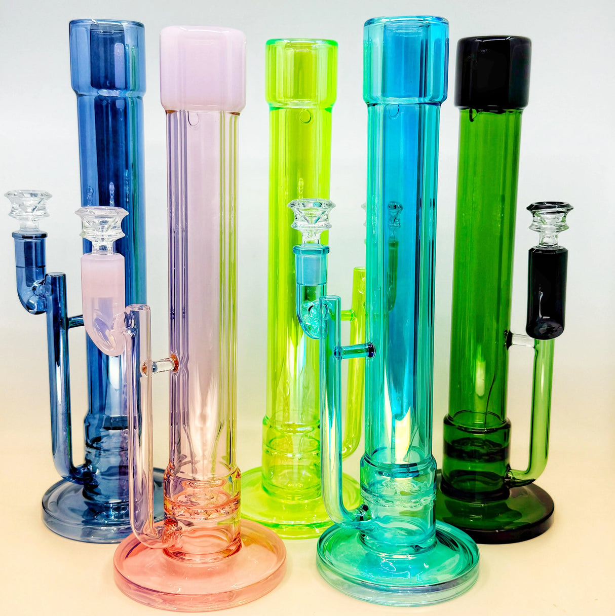 14" Metallic Double Tube In-line Straight Bong