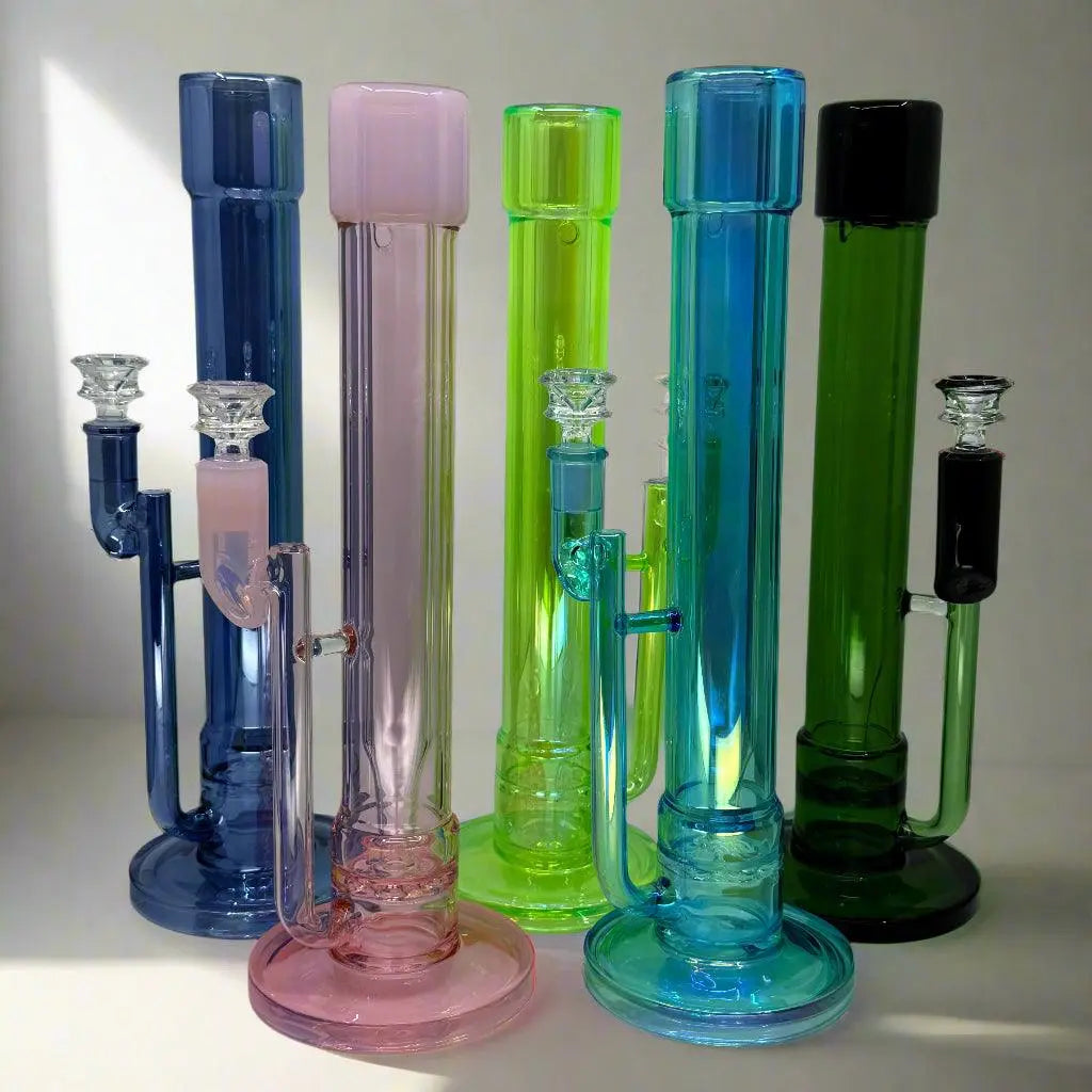 14" Metallic Double Tube In-line Straight Bong - SmokeMEGA