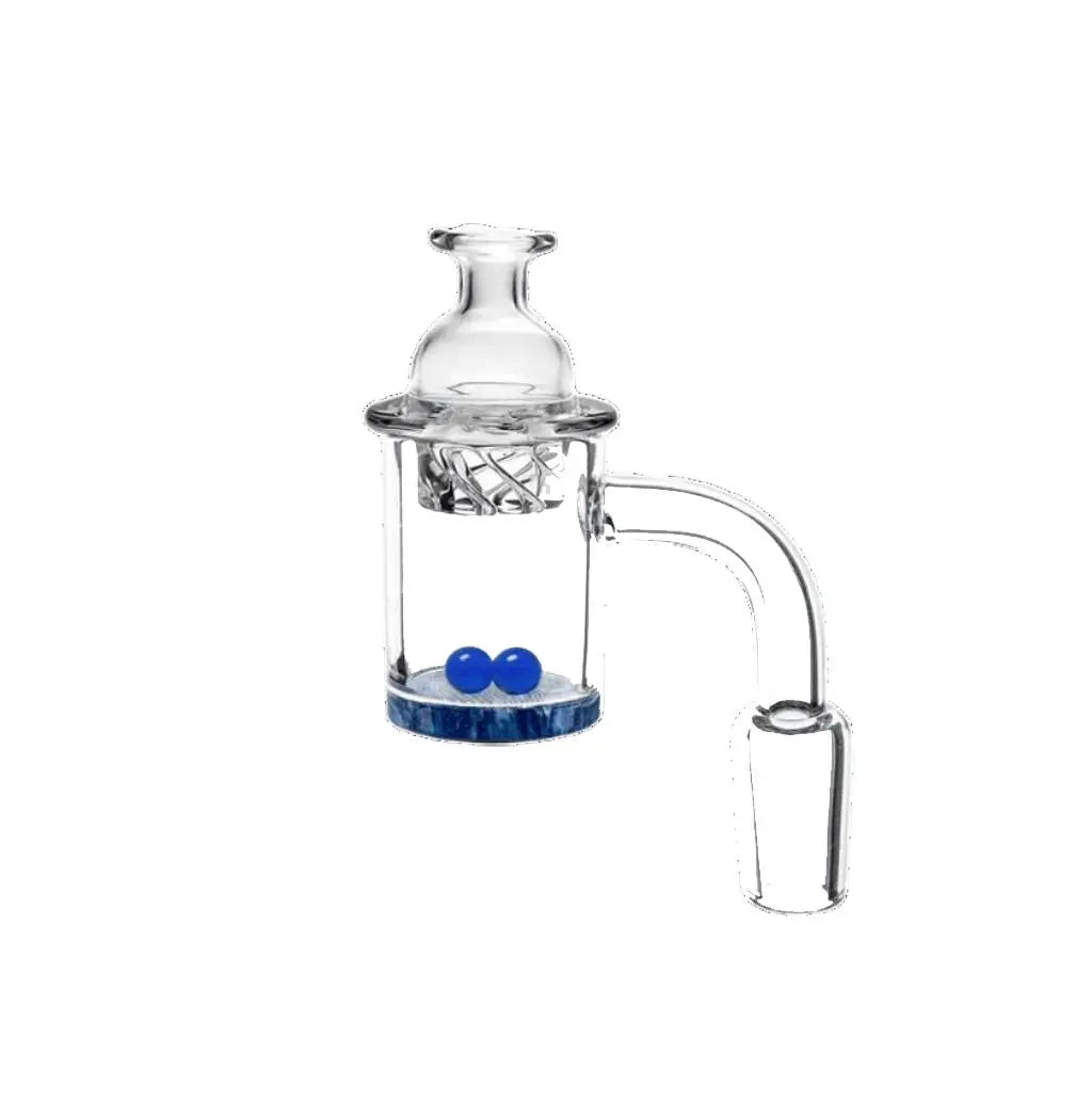 14mm color base spin quartz banger with blue accents for dabbing.