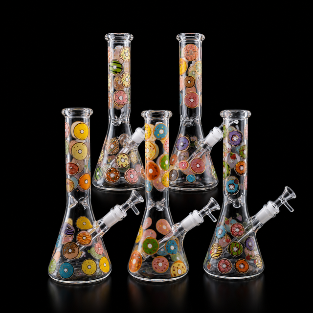 10 Inch Colorful Donut Print Beaker Bong | SmokeMEGA