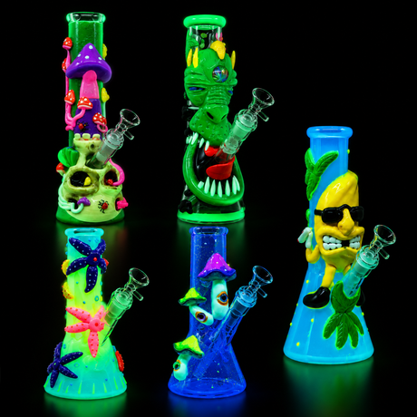 10 INCH GLOW IN DARK HEADDY BEAKER BONG