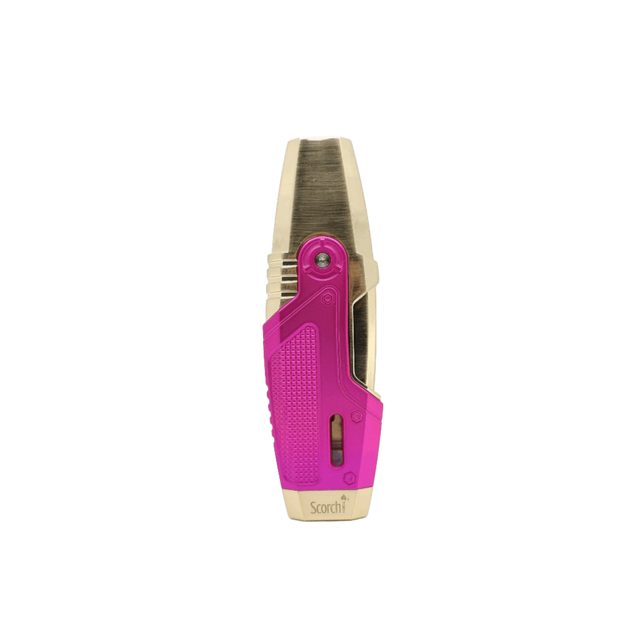 61590 Scorch Torch Alpha Double Flame Standing Torch Lighter with pink ergonomic handle for precision lighting.