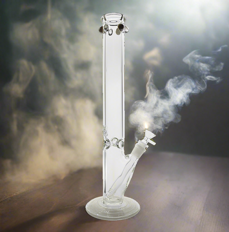 16-inch 5mm American made straight tube bong with smoke, borosilicate glass design.