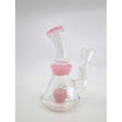 6-inch pink shower head dab rig with bent neck design and included tobacco bowl.