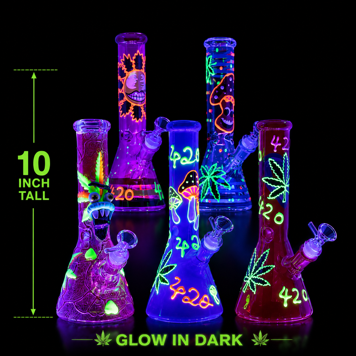 10 INCH GLOW IN DARK BEAKER BONG