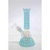 8 inch glow in the dark beaker bong made of durable iridescent borosilicate glass with ice catcher and 14mm bowl.