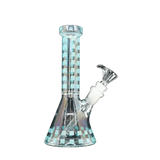 8 inch glow in the dark bicker bong, iridescent beaker style, durable borosilicate glass.