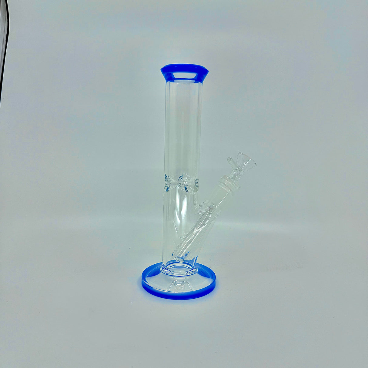 Cristal clear  9 inch Straight Water Bong With Color Mouth And Base - SmokeMEGA