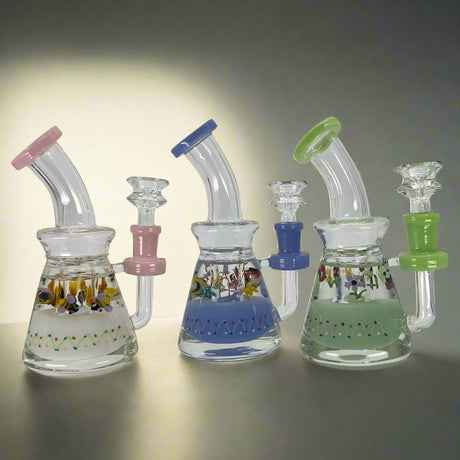 Glycerin inside heavy thick craft dab rig with colorful glass design for cooler dabs.